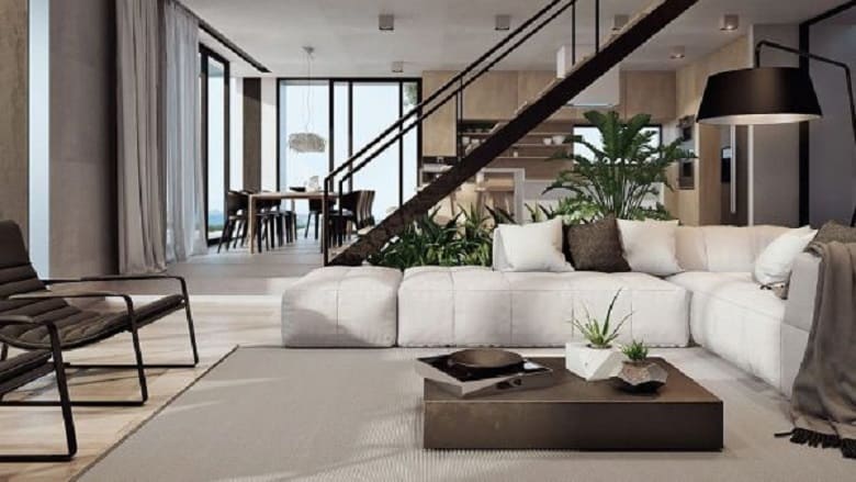 فلور نظری خانه ویلایی با دکوراسیون زیبایی دارد.