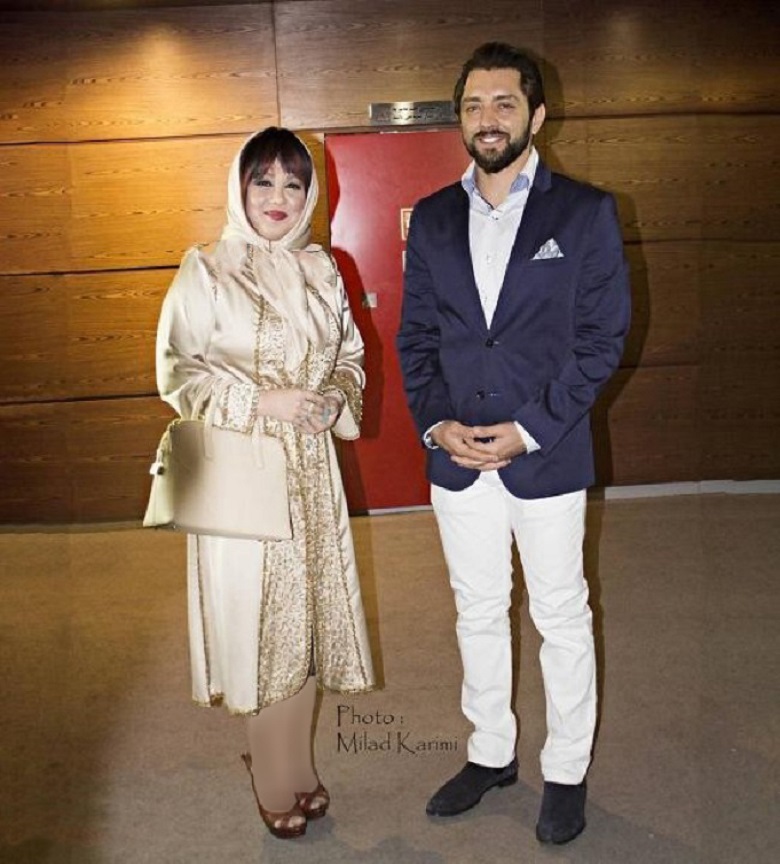 بهنوش بختیاری در کنار بهرام رادان آرایش غلیظ کرده است.